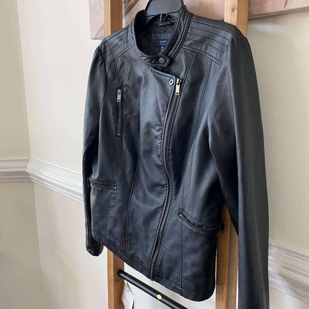 Kaari Blue Faux Leather Moto Jacket